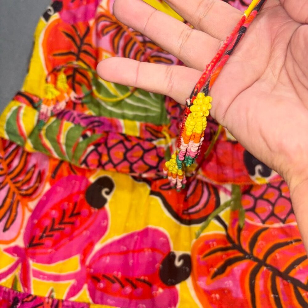 FARM Rio Fruit Dream Ruffle Mini Dress Tiered Tassel Beaded Tropical XS - Picture 9 of 14